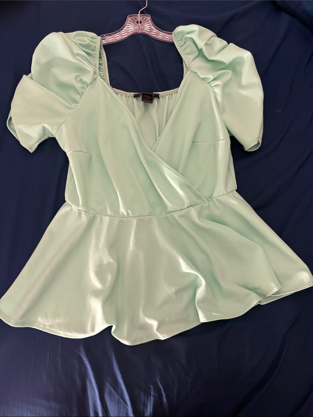 Ashley Stewart Mint Green Puff Sleeve Peplum Wrap Top